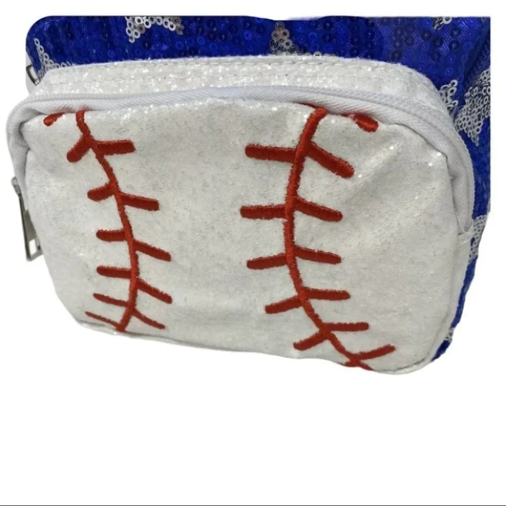 Jojo Siwa Backpack Blue Mini‎ Sequin Baseball USA Flag American Stars Stripes